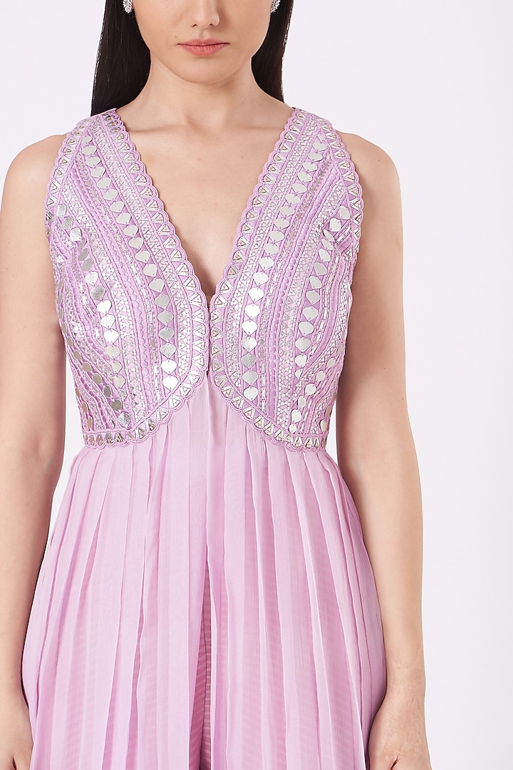 Lilac Embroidered & Printed Kurta Set by Yashodhara at Pernia's Pop Up Shop
