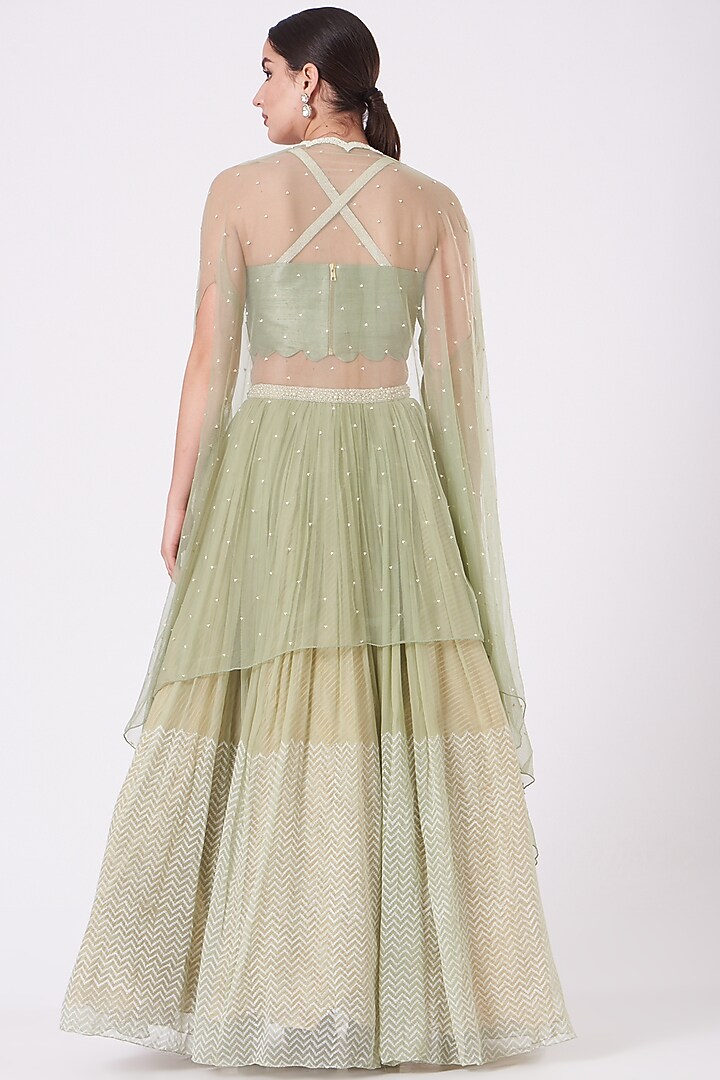 Jade Green Block Printed Wedding Lehenga Set by Yashodhara at Pernia's Pop Up Shop