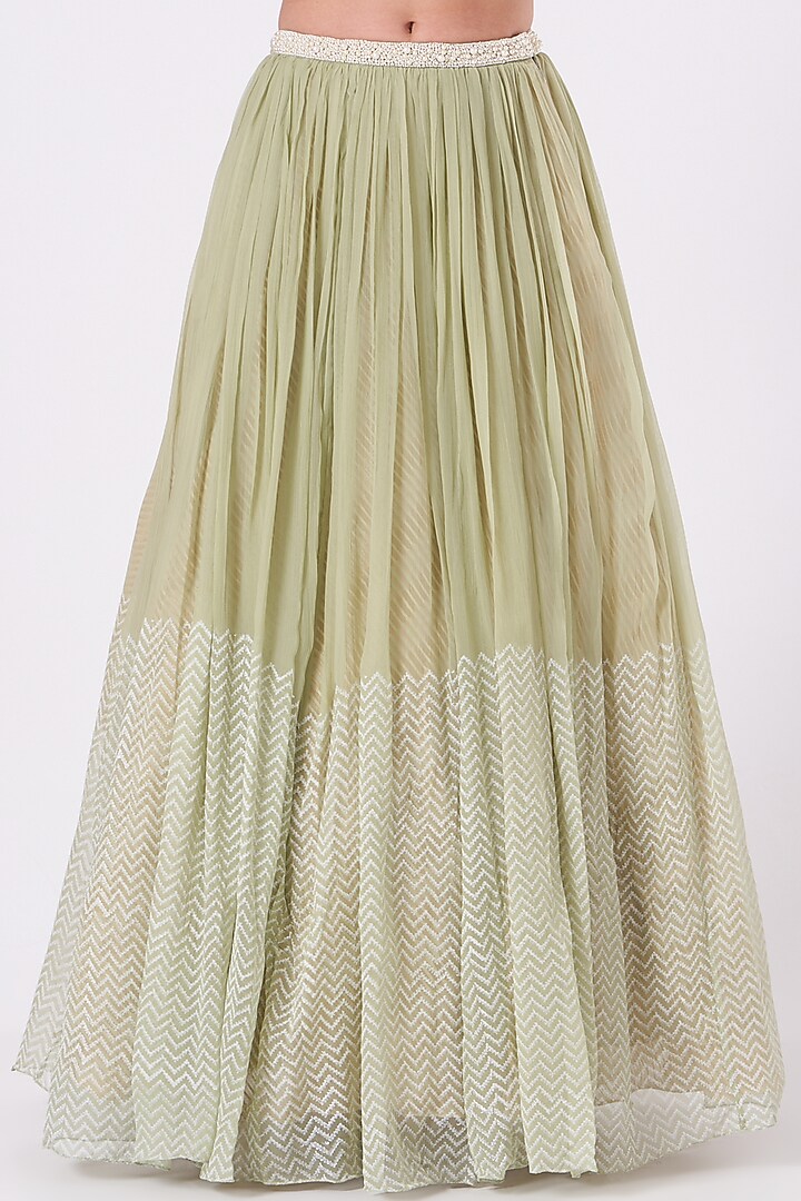 Jade Green Block Printed Wedding Lehenga Set by Yashodhara at Pernia's Pop Up Shop