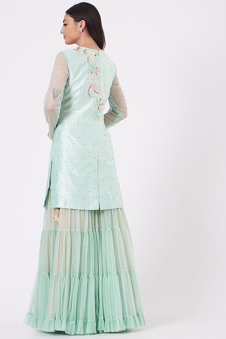Aqua Blue Raw Silk Wedding Sharara Set by Yashodhara at Pernia's Pop Up Shop