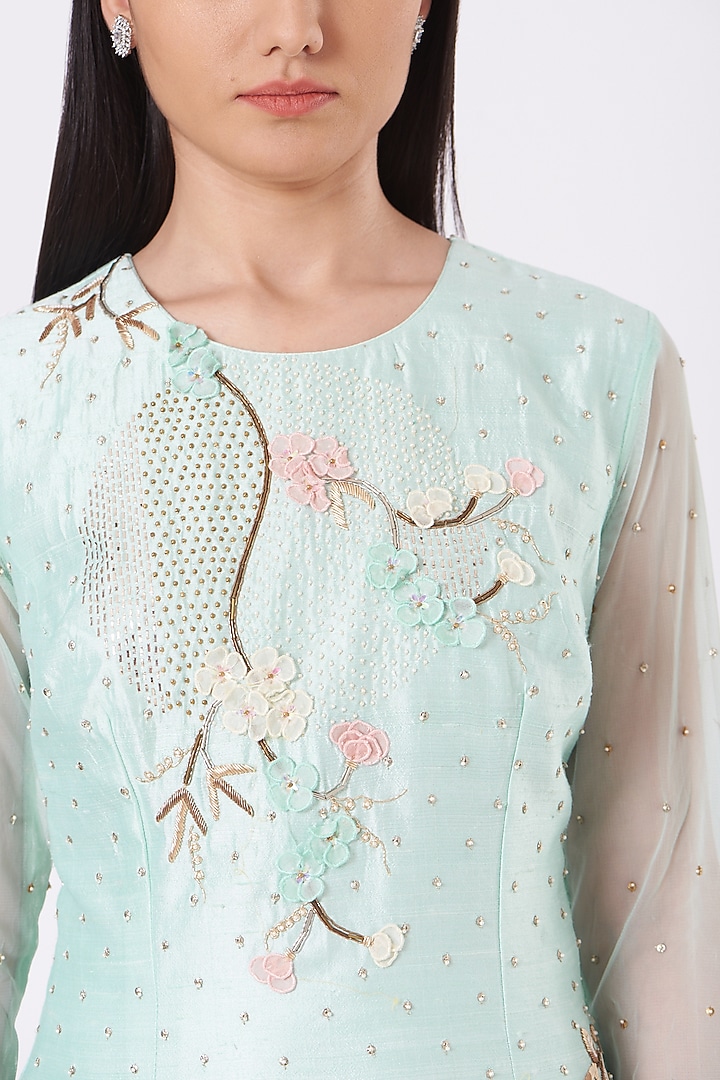 Aqua Blue Raw Silk Wedding Sharara Set by Yashodhara at Pernia's Pop Up Shop