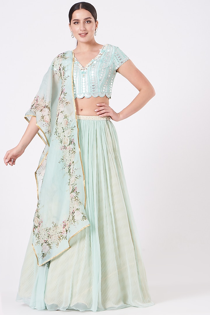 Aqua Blue Raw Silk Wedding Lehenga Set by Yashodhara at Pernia's Pop Up Shop