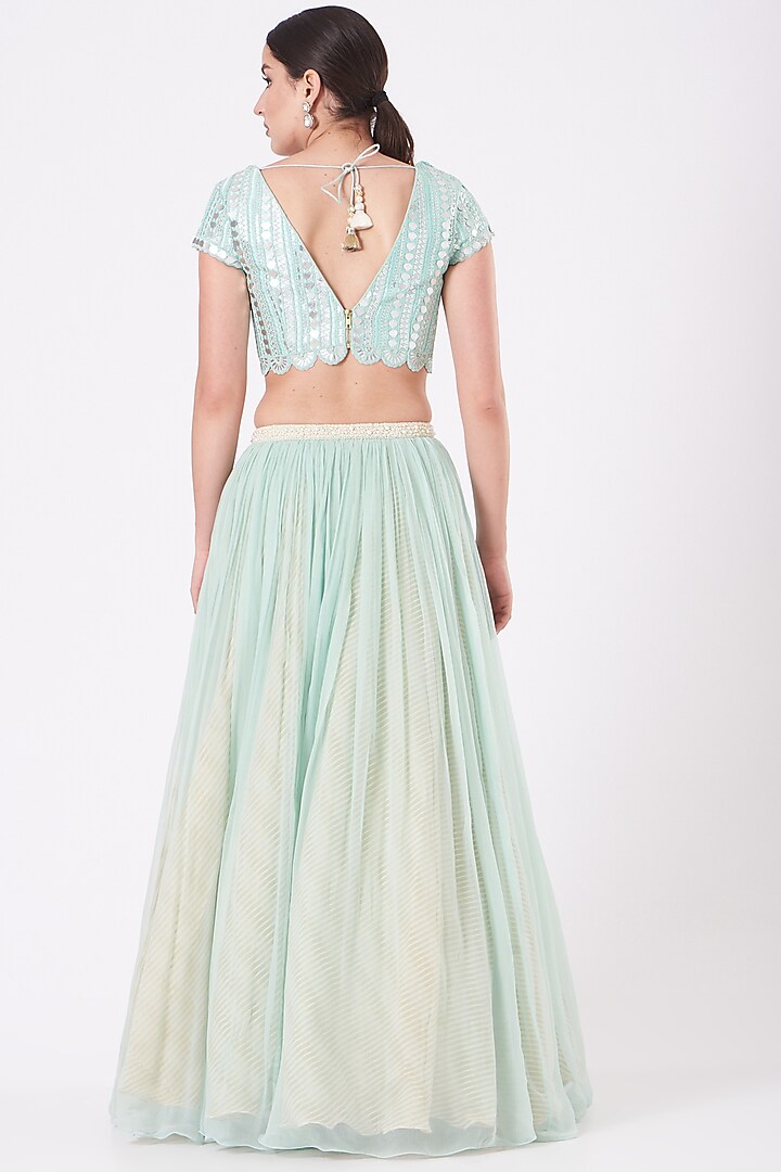 Aqua Blue Raw Silk Wedding Lehenga Set by Yashodhara at Pernia's Pop Up Shop