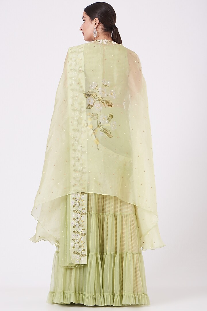 Jade Green Organza & Chiffon Wedding Lehenga Set by Yashodhara at Pernia's Pop Up Shop