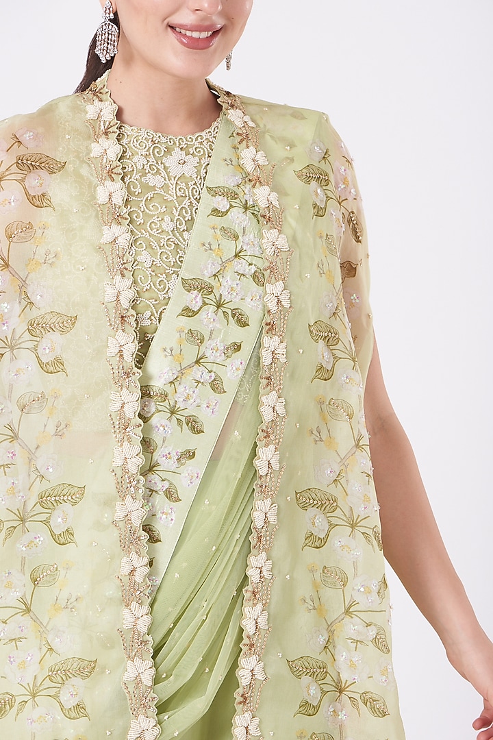 Jade Green Organza & Chiffon Wedding Lehenga Set by Yashodhara at Pernia's Pop Up Shop