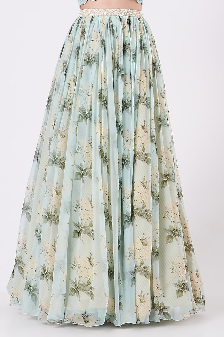 Aqua Blue Chiffon Embroidered Wedding Lehenga Set by Yashodhara at Pernia's Pop Up Shop