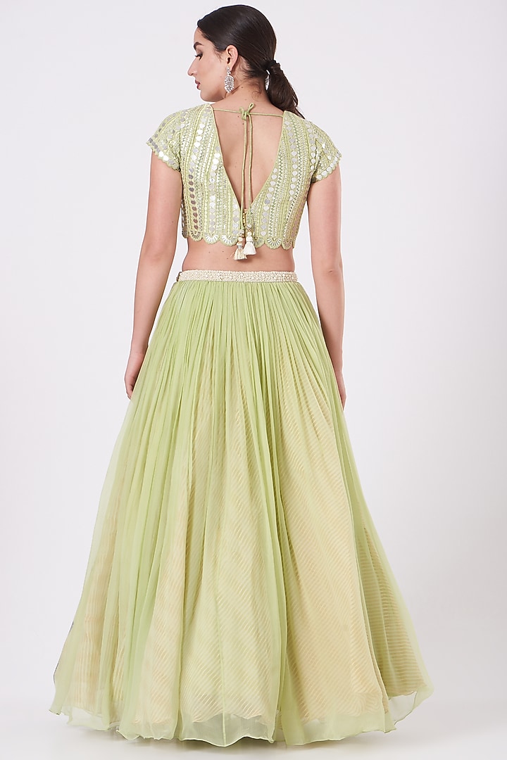 Jade Green Chiffon Wedding Lehenga Set by Yashodhara at Pernia's Pop Up Shop