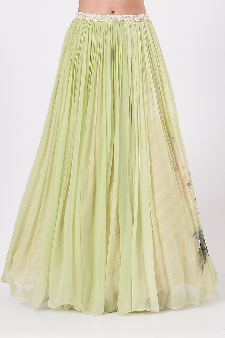 Jade Green Chiffon Wedding Lehenga Set by Yashodhara at Pernia's Pop Up Shop