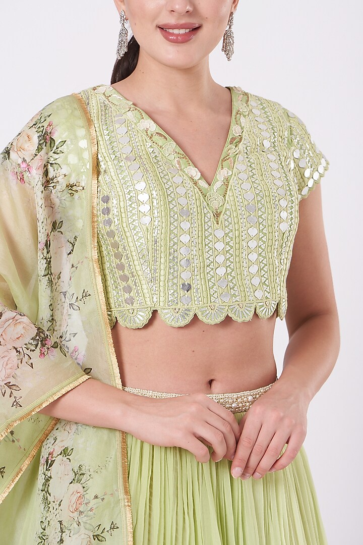 Jade Green Chiffon Wedding Lehenga Set by Yashodhara at Pernia's Pop Up Shop