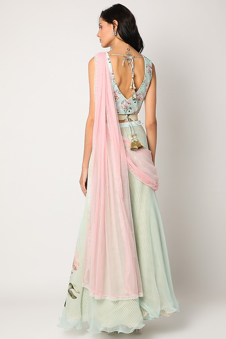 Mint Green Chiffon Palazzo Pant Set by Yashodhara at Pernia's Pop Up Shop
