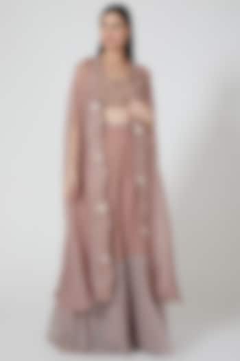 Rose Gold Embroidered Cape Set by Yashodhara