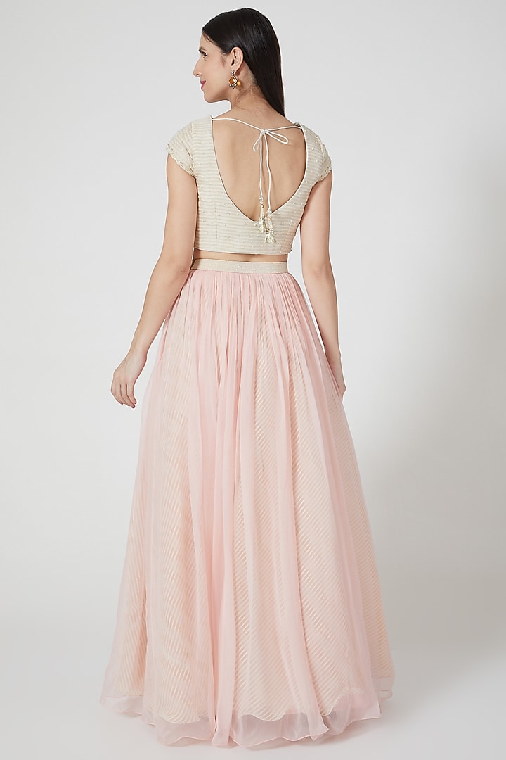 Blush Pink Organza Wedding Lehenga Set by Yashodhara at Pernia's Pop Up Shop