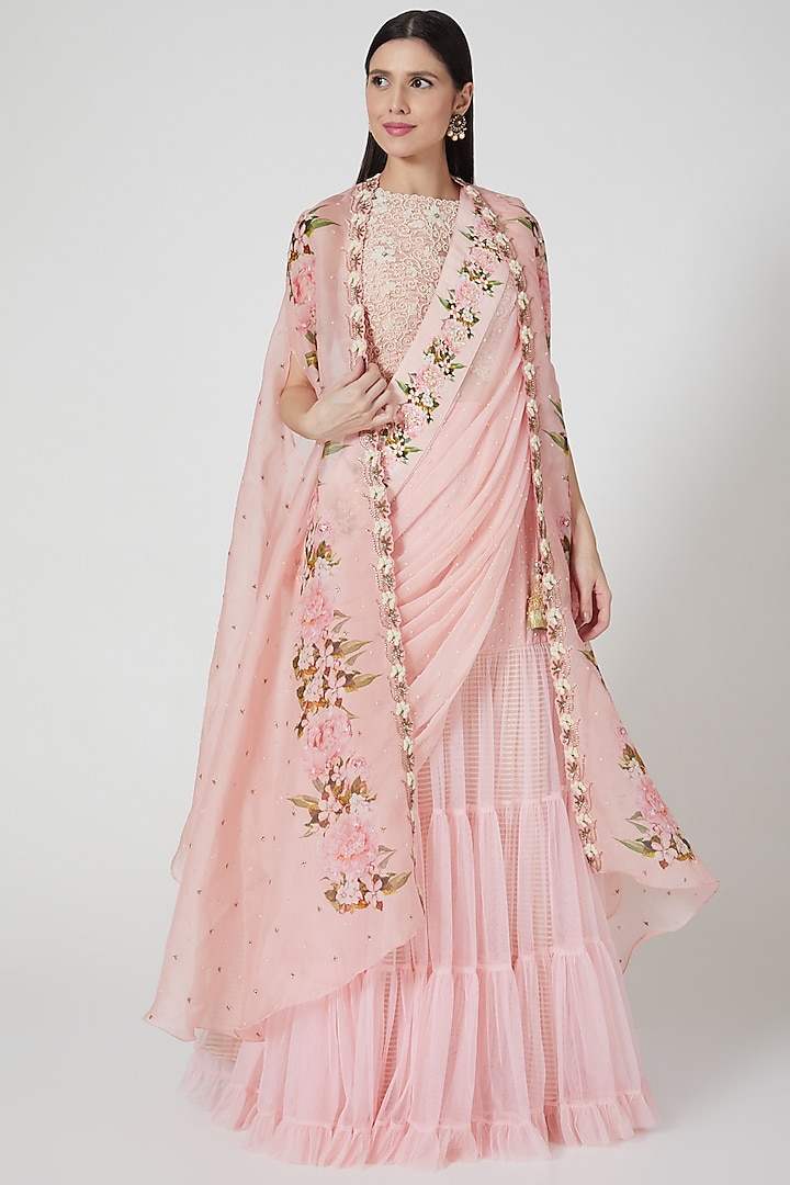 Blush Pink Printed Lehenga Set by Yashodhara