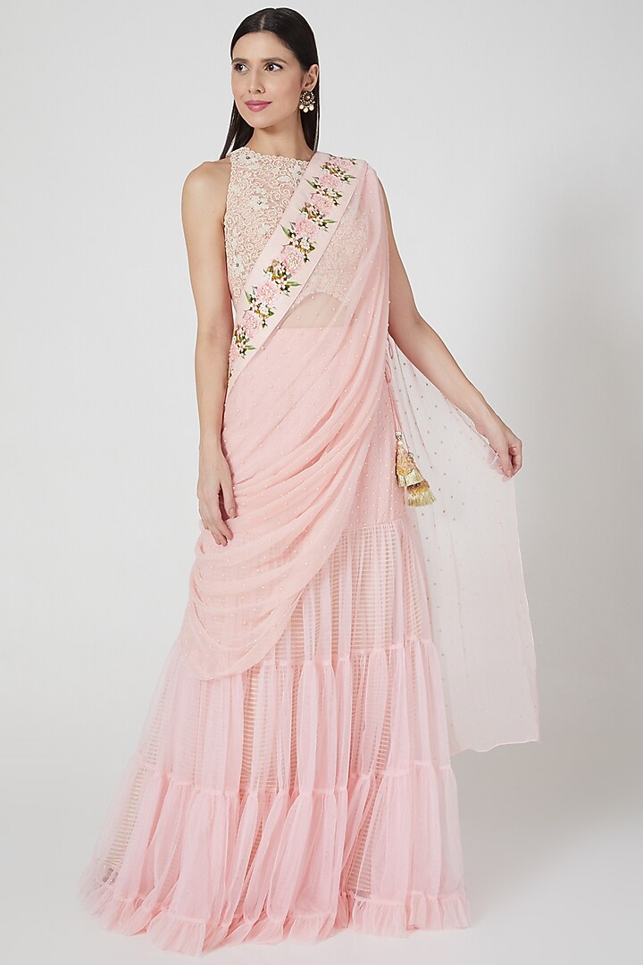 Blush Pink Printed Wedding Lehenga Set by Yashodhara at Pernia's Pop Up Shop