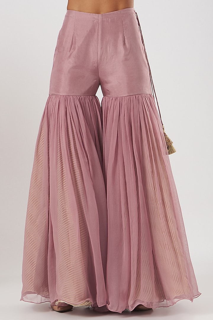 Blush Pink Raw Silk & Chiffon Gharara Set by Yashodhara at Pernia's Pop Up Shop