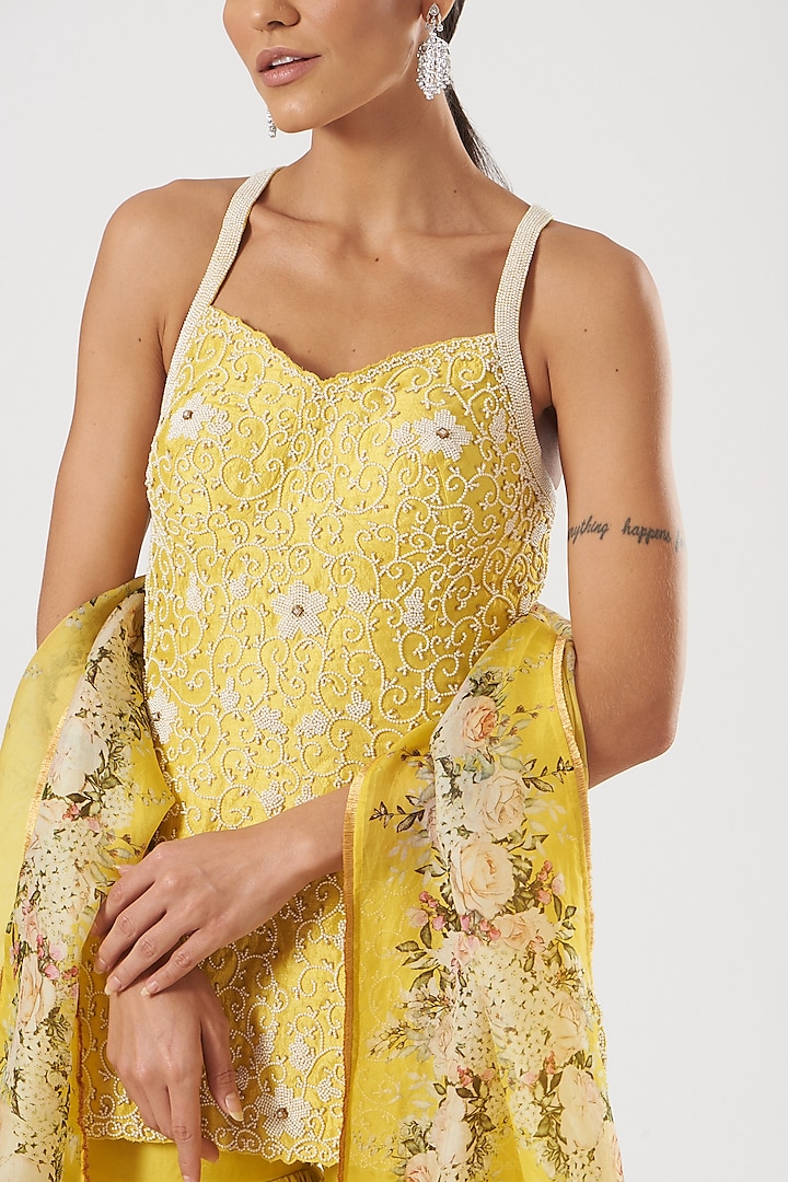 Yellow Raw Silk & Chiffon Gharara Set by Yashodhara at Pernia's Pop Up Shop
