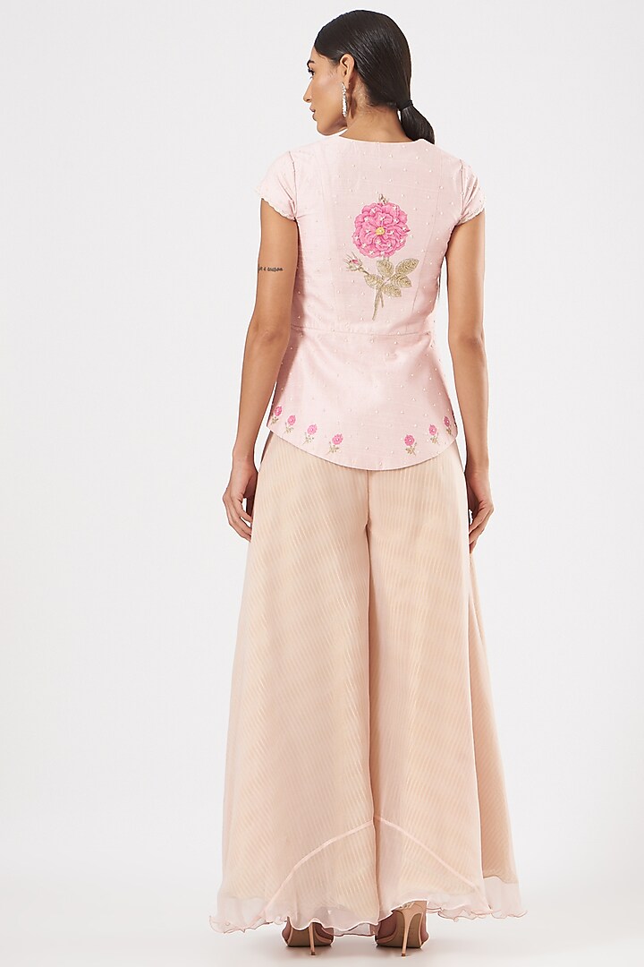 Blush Pink Organza Pant Set by Yashodhara at Pernia's Pop Up Shop