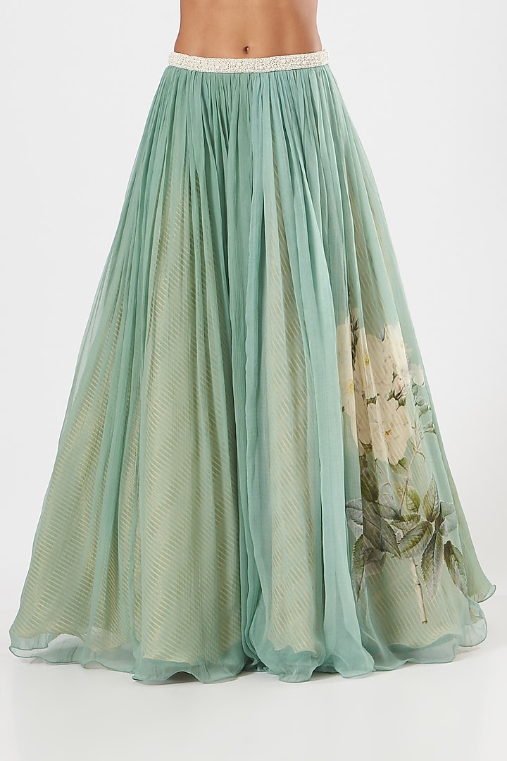 Teal Green Chiffon Wedding Lehenga Set by Yashodhara at Pernia's Pop Up Shop