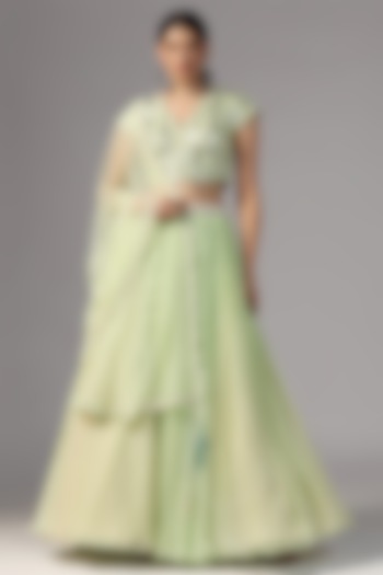 Jade Chiffon Wedding Lehenga Set by Yashodhara at Pernia's Pop Up Shop