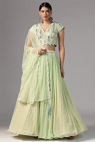 Jade Chiffon Lehenga Set by Yashodhara