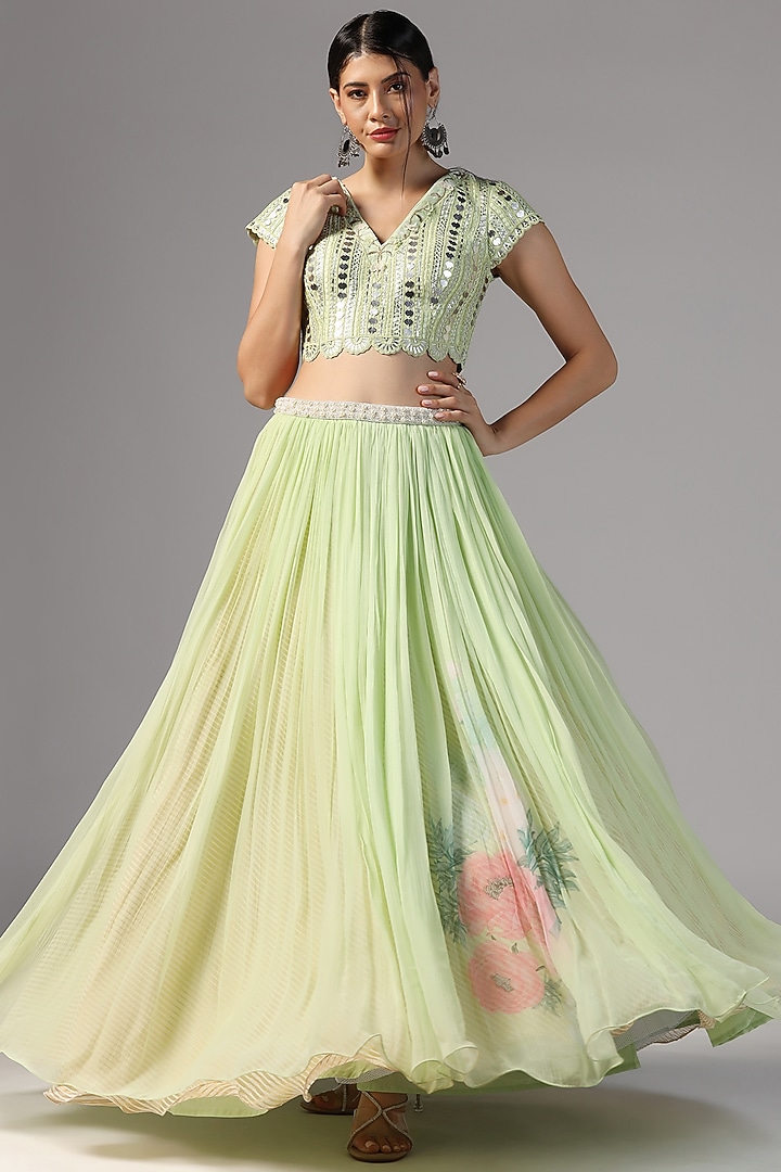 Jade Chiffon Wedding Lehenga Set by Yashodhara at Pernia's Pop Up Shop