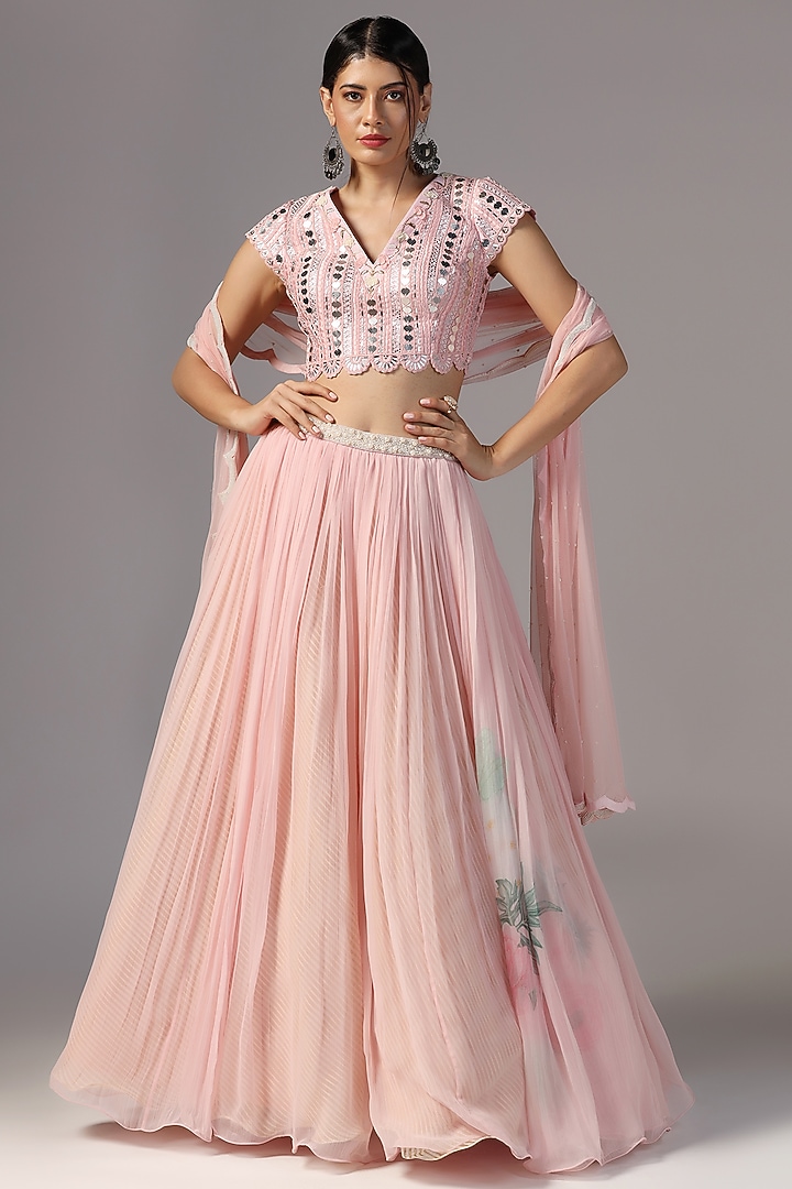 Pink Chiffon Wedding Lehenga Set by Yashodhara at Pernia's Pop Up Shop