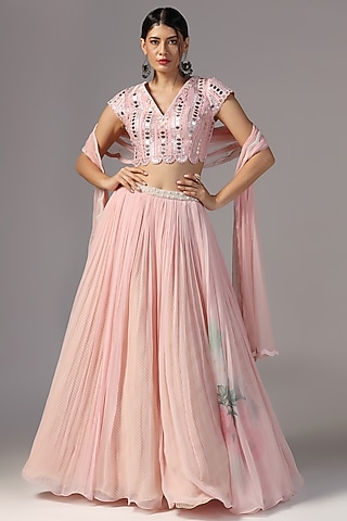 Pink Chiffon Lehenga Set by Yashodhara