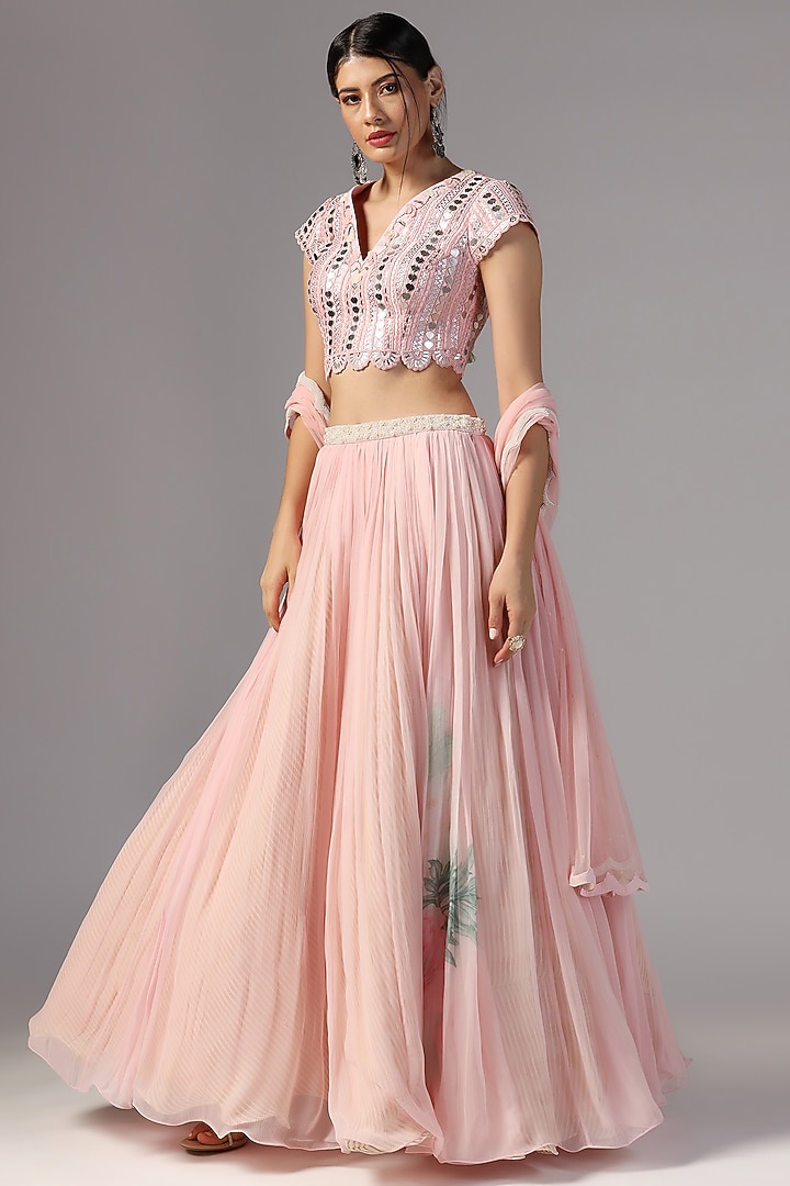 Pink Chiffon Wedding Lehenga Set by Yashodhara at Pernia's Pop Up Shop