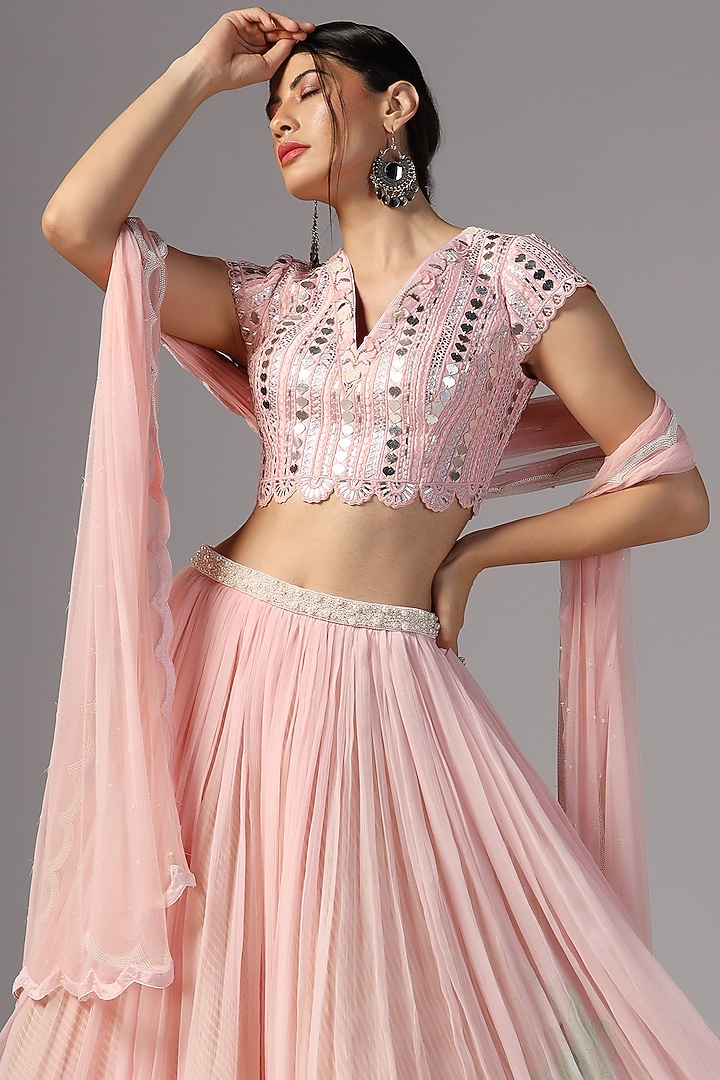 Pink Chiffon Wedding Lehenga Set by Yashodhara at Pernia's Pop Up Shop