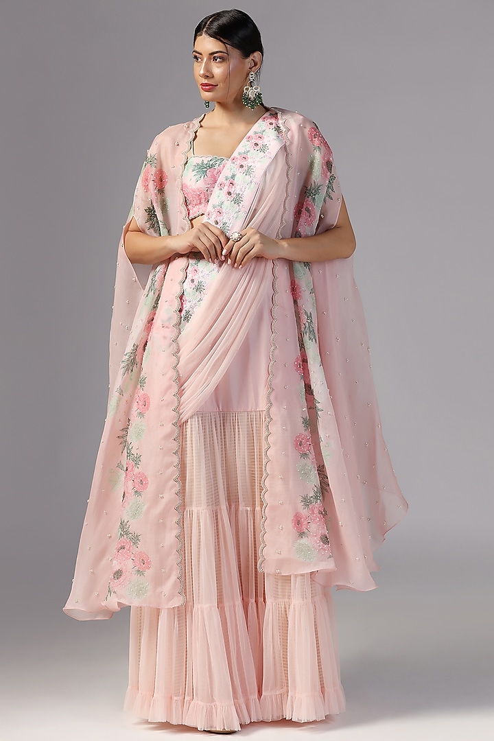 Pink Organza Cape Set by Yashodhara at Pernia's Pop Up Shop
