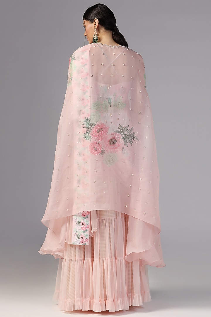 Pink Organza Cape Set by Yashodhara at Pernia's Pop Up Shop