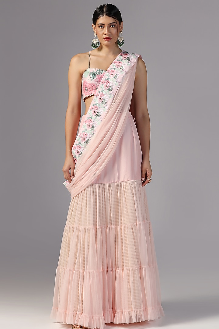 Pink Organza Cape Set by Yashodhara at Pernia's Pop Up Shop