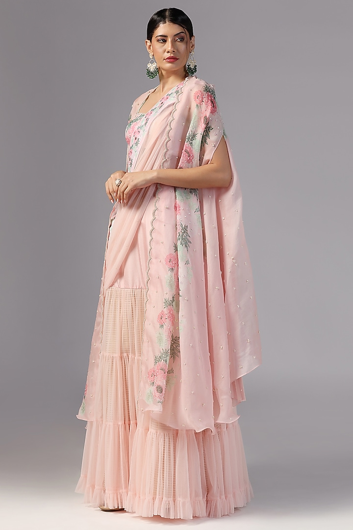 Pink Organza Cape Set by Yashodhara at Pernia's Pop Up Shop