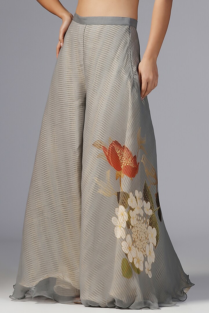 Dull Blue Chiffon Printed Pant Set by Yashodhara at Pernia's Pop Up Shop