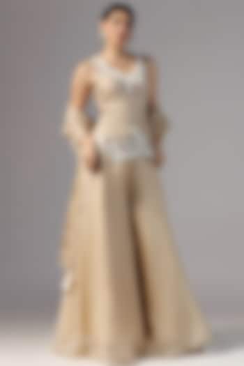 Beige Tussar Embroidered Kurta Set by Yashodhara at Pernia's Pop Up Shop