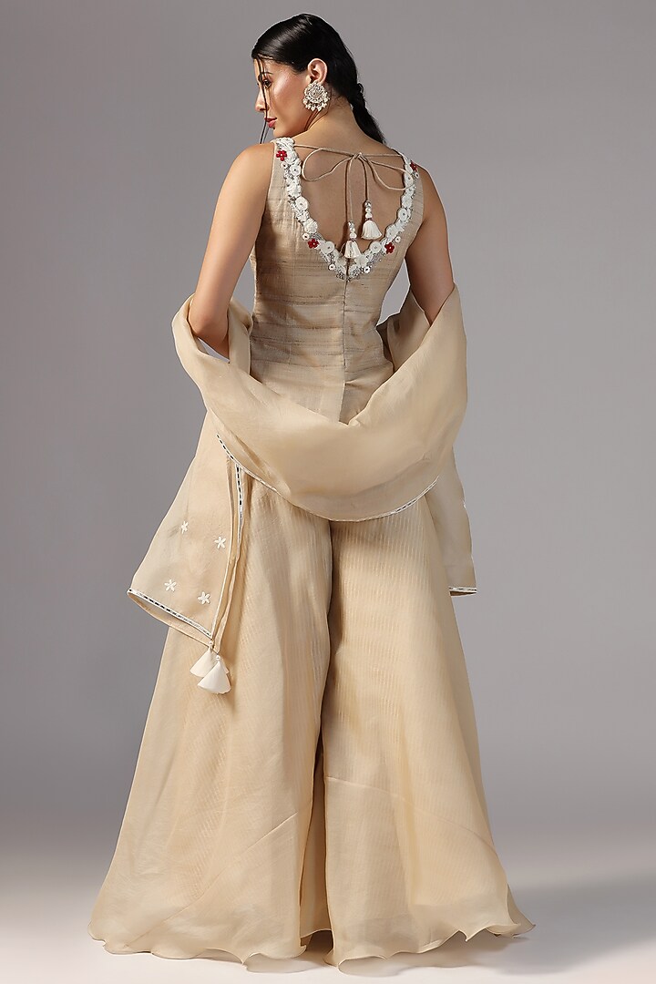 Beige Tussar Embroidered Kurta Set by Yashodhara at Pernia's Pop Up Shop