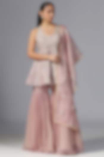 Antique Pink Chiffon Gharara Set by Yashodhara at Pernia's Pop Up Shop