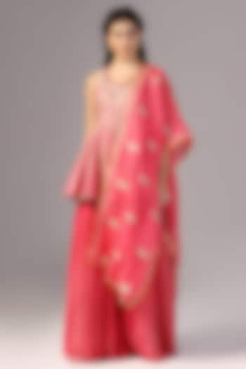 Fuchsia Pink Chiffon Gharara Set by Yashodhara at Pernia's Pop Up Shop