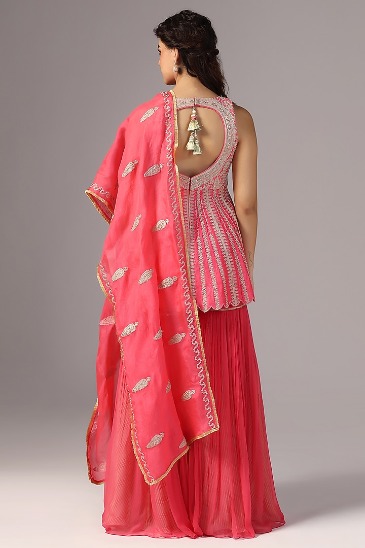 Fuchsia Pink Chiffon Gharara Set by Yashodhara at Pernia's Pop Up Shop