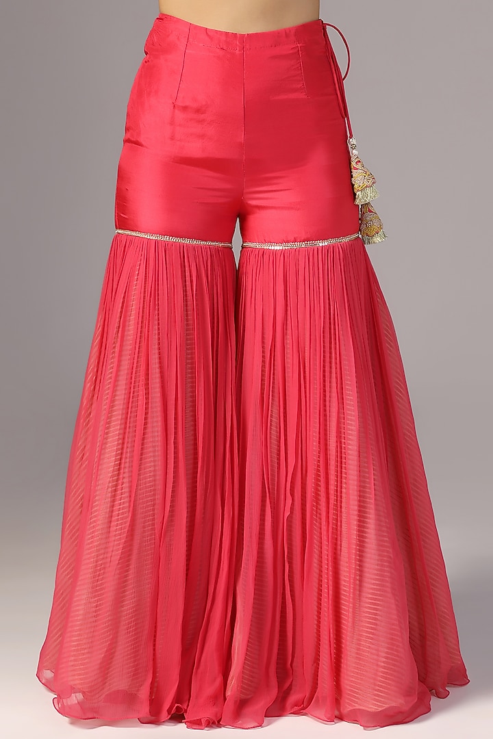 Fuchsia Pink Chiffon Gharara Set by Yashodhara at Pernia's Pop Up Shop