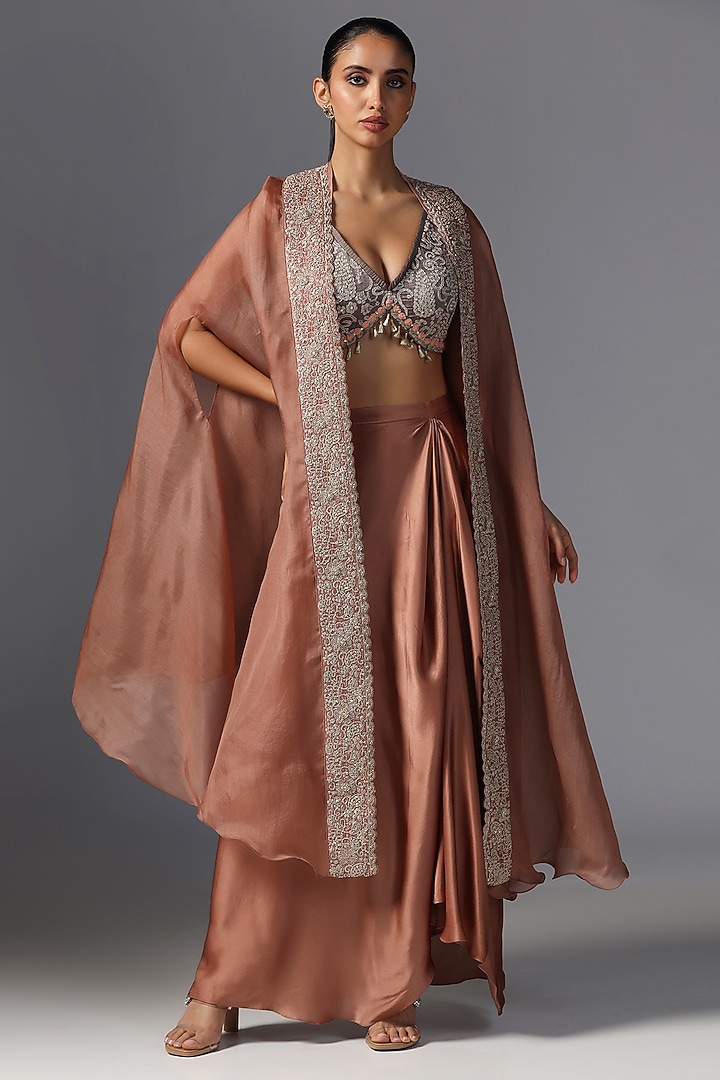 Caramel-Colored Organza Cape Set by Yashodhara at Pernia's Pop Up Shop