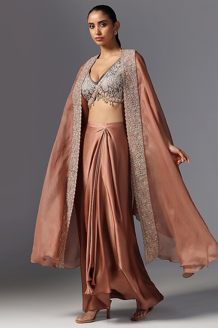 Caramel-Colored Organza Cape Set by Yashodhara at Pernia's Pop Up Shop