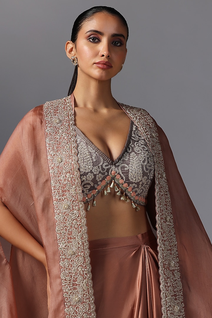Caramel-Colored Organza Cape Set by Yashodhara at Pernia's Pop Up Shop