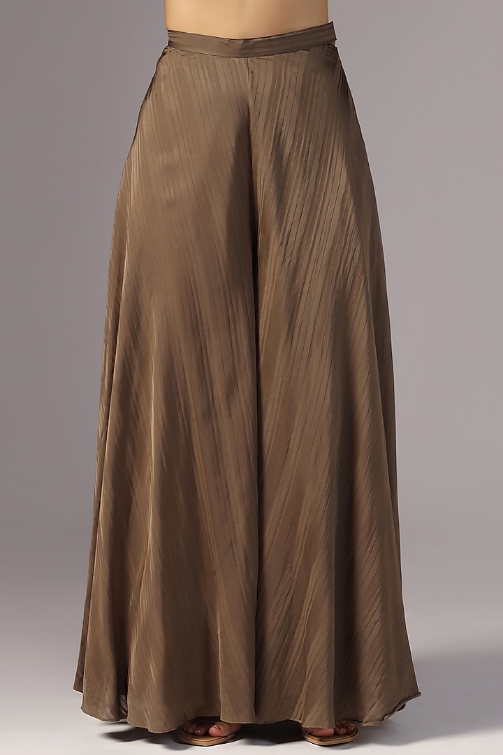 Ash Brown Chamois Satin Embroidered Cape Set by Yashodhara at Pernia's Pop Up Shop