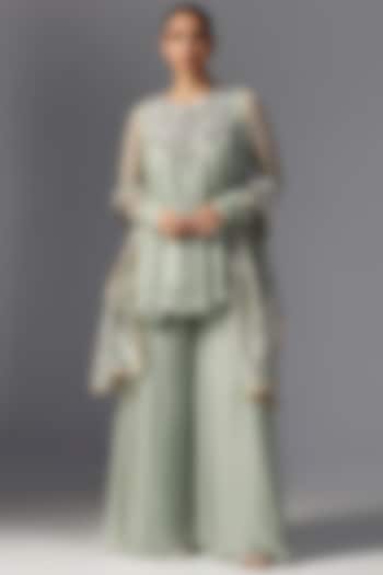 Green Chiffon Embroidered Kurta Set by Yashodhara at Pernia's Pop Up Shop