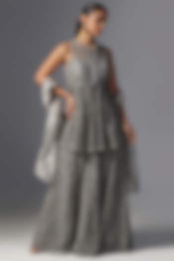 Grey Net Kurta Set by Yashodhara at Pernia's Pop Up Shop