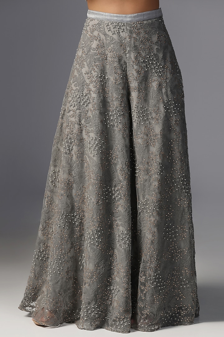 Grey Net Kurta Set by Yashodhara at Pernia's Pop Up Shop