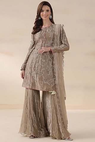 Khaki Tissue Kurta Set by Yashodhara