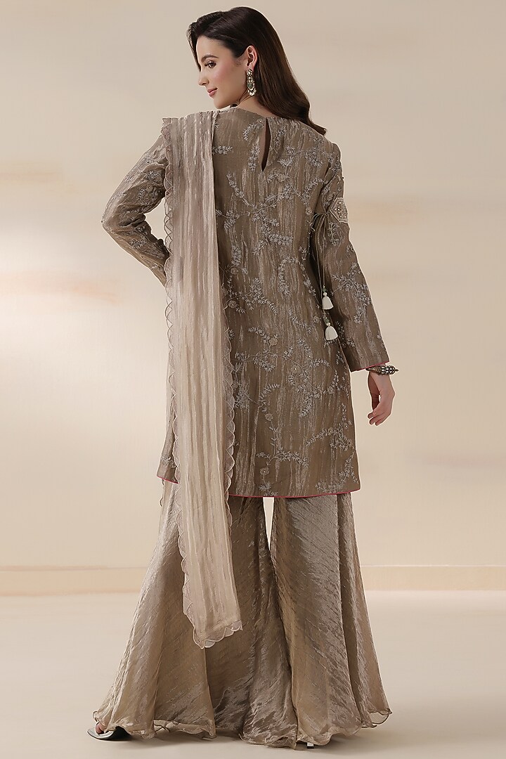 Khaki Tissue Kurta Set by Yashodhara at Pernia's Pop Up Shop