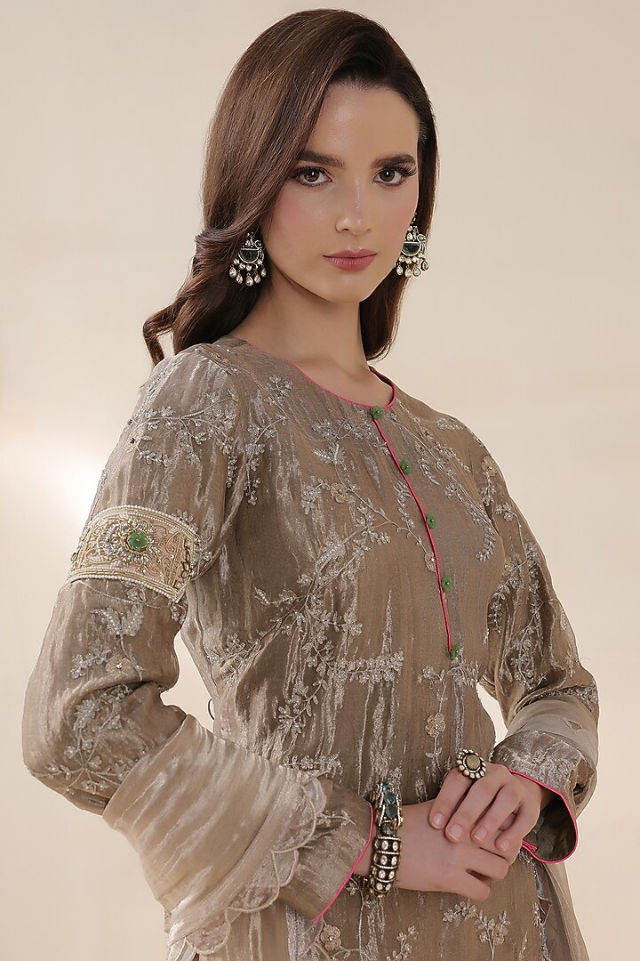 Khaki Tissue Kurta Set by Yashodhara at Pernia's Pop Up Shop